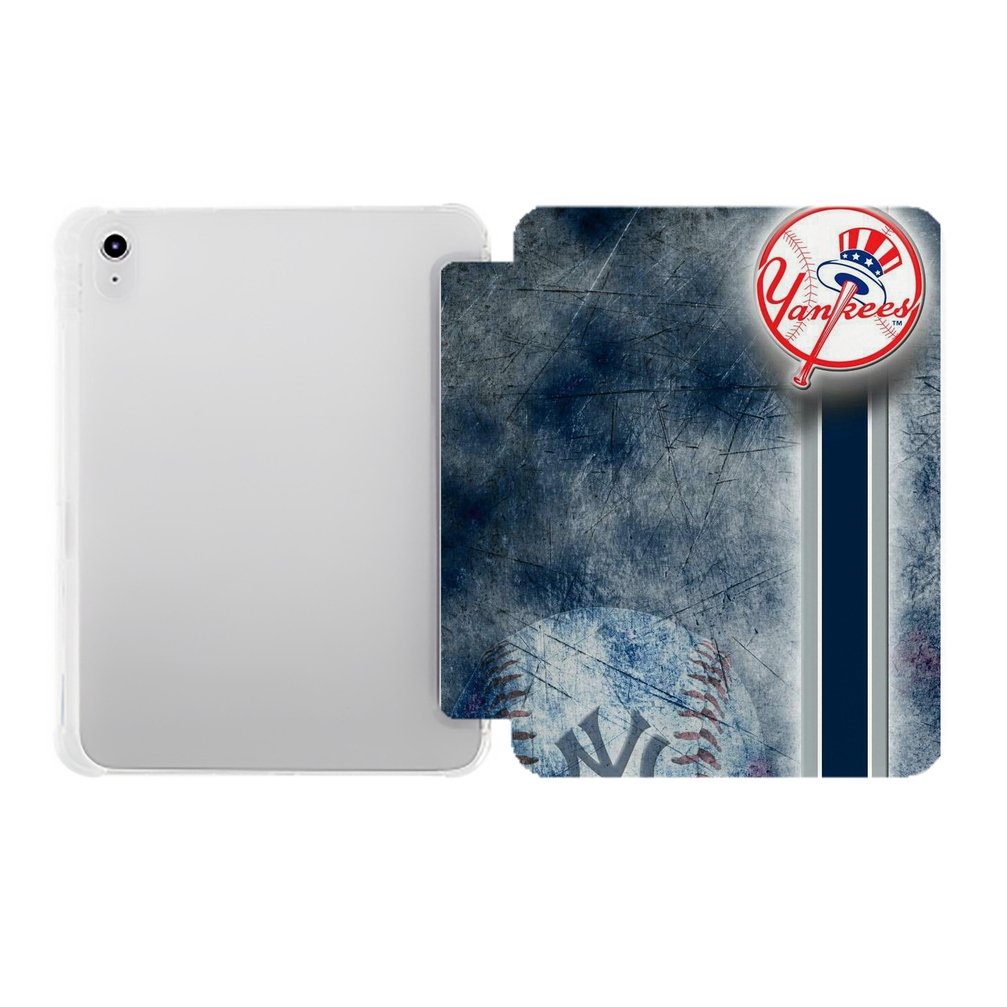 New York Yankees 150 Premium Tri-Fold PU Leather & Silicone IPad Case With Pencil Slot – Fits 9.5,10.5,10.9 – Adjustable Stand, Slim, Protective